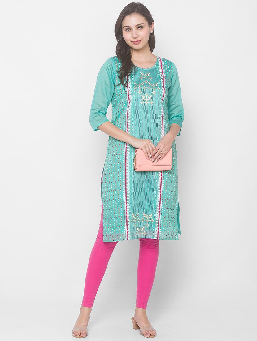 printed chanderi straight kurta - 18039531 - Standard Image - 3