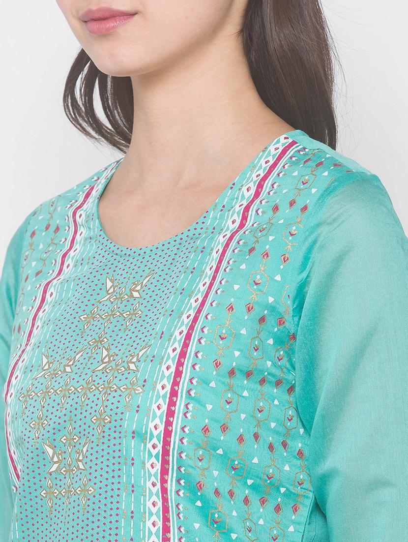 printed chanderi straight kurta - 18039531 - Standard Image - 5