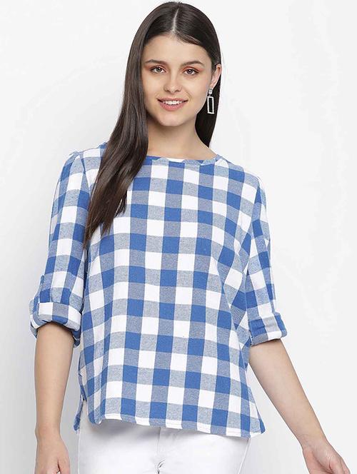 round neck checkered top  - 18039729 -  Standard Image - 0