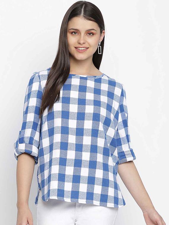 round neck checkered top  - 18039729 -  Zoom Image - 0