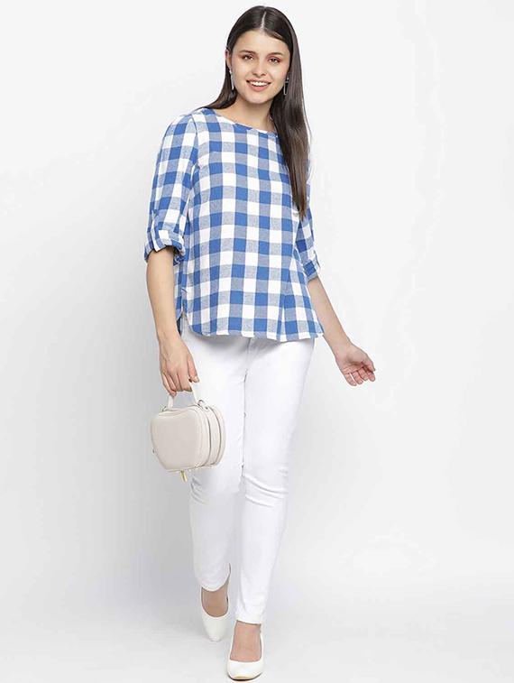 round neck checkered top - 18039729 - Standard Image - 3