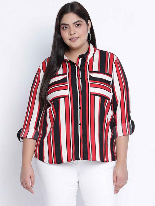 curved hem striped plus shirt - 18039745 - Standard Image - 0