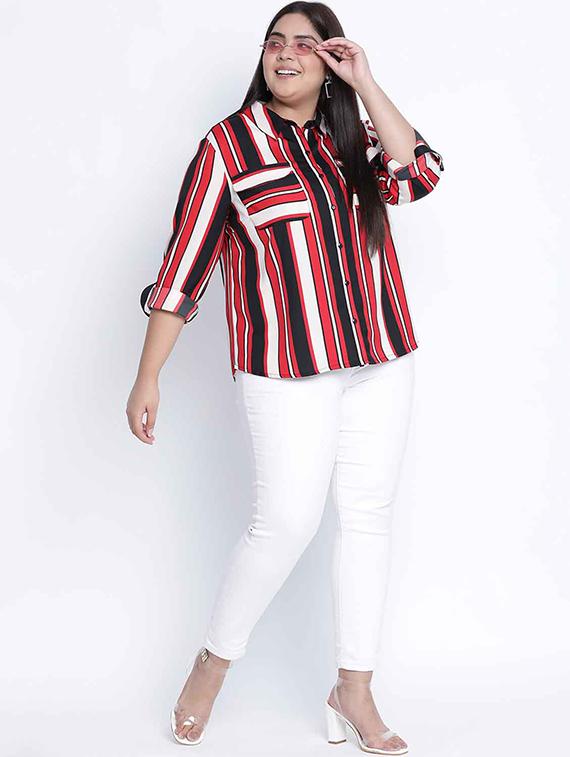 curved hem striped plus shirt - 18039745 - Standard Image - 3