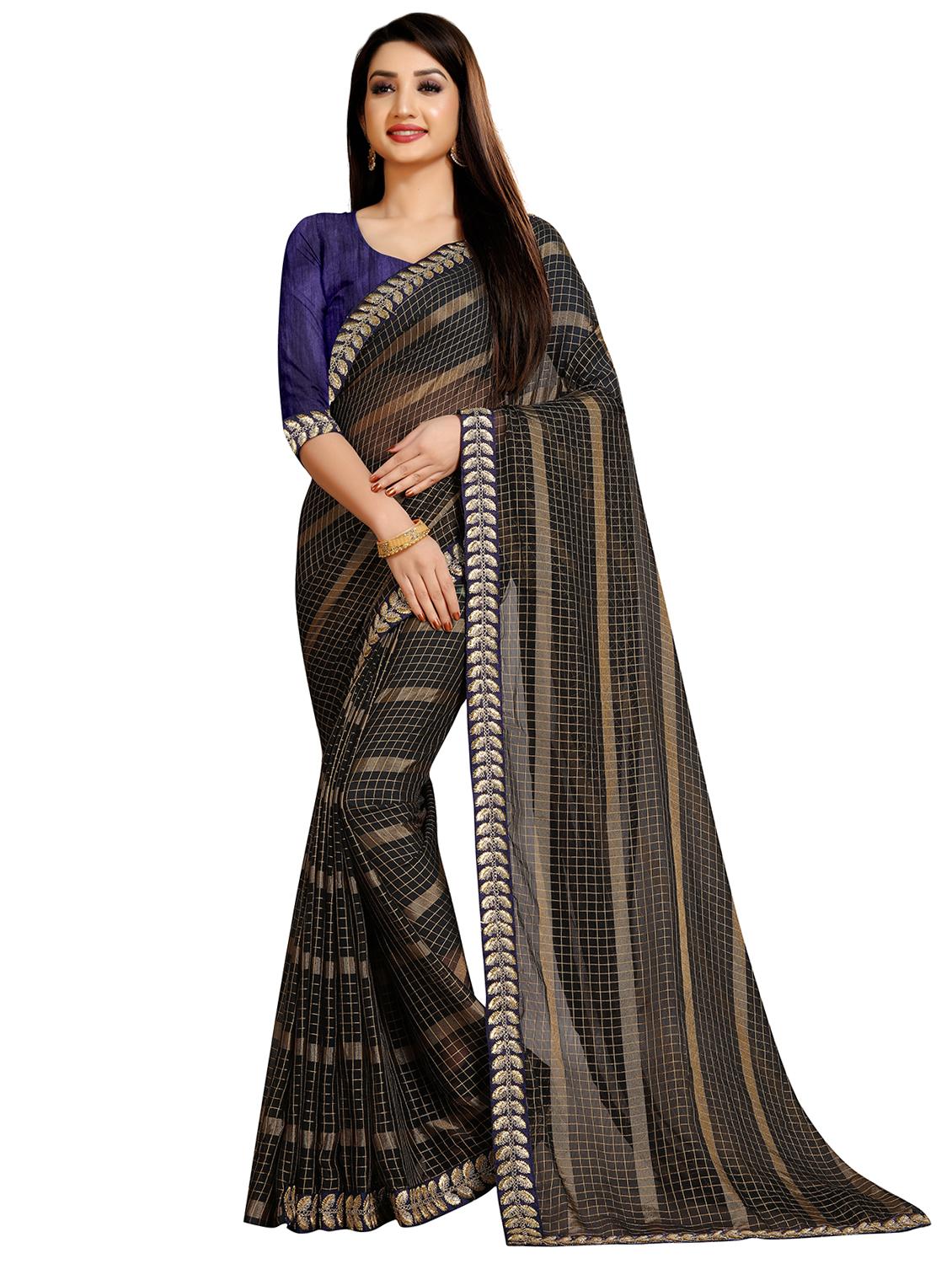 check printed saree with blouse - 18039916 - Zoom Image - 0