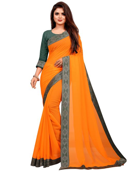 solid bordered saree with blouse - 18039918 - Standard Image - 0
