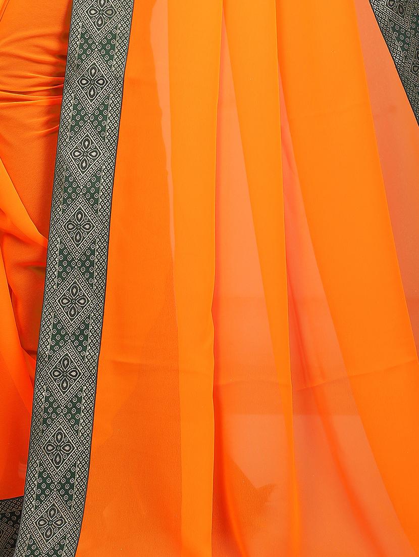 solid bordered saree with blouse - 18039918 - Standard Image - 3