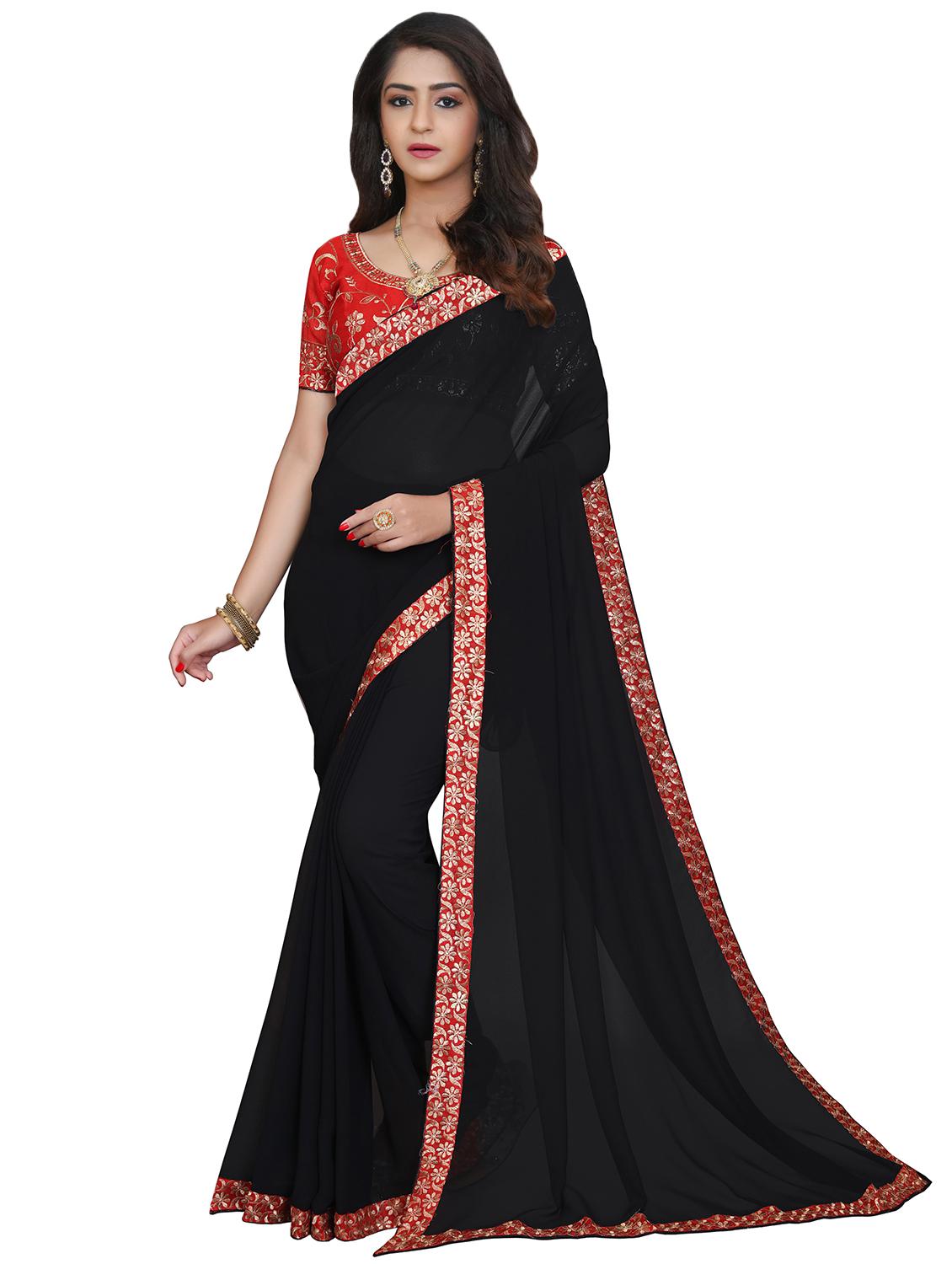 solid bordered saree with blouse - 18039924 - Zoom Image - 0