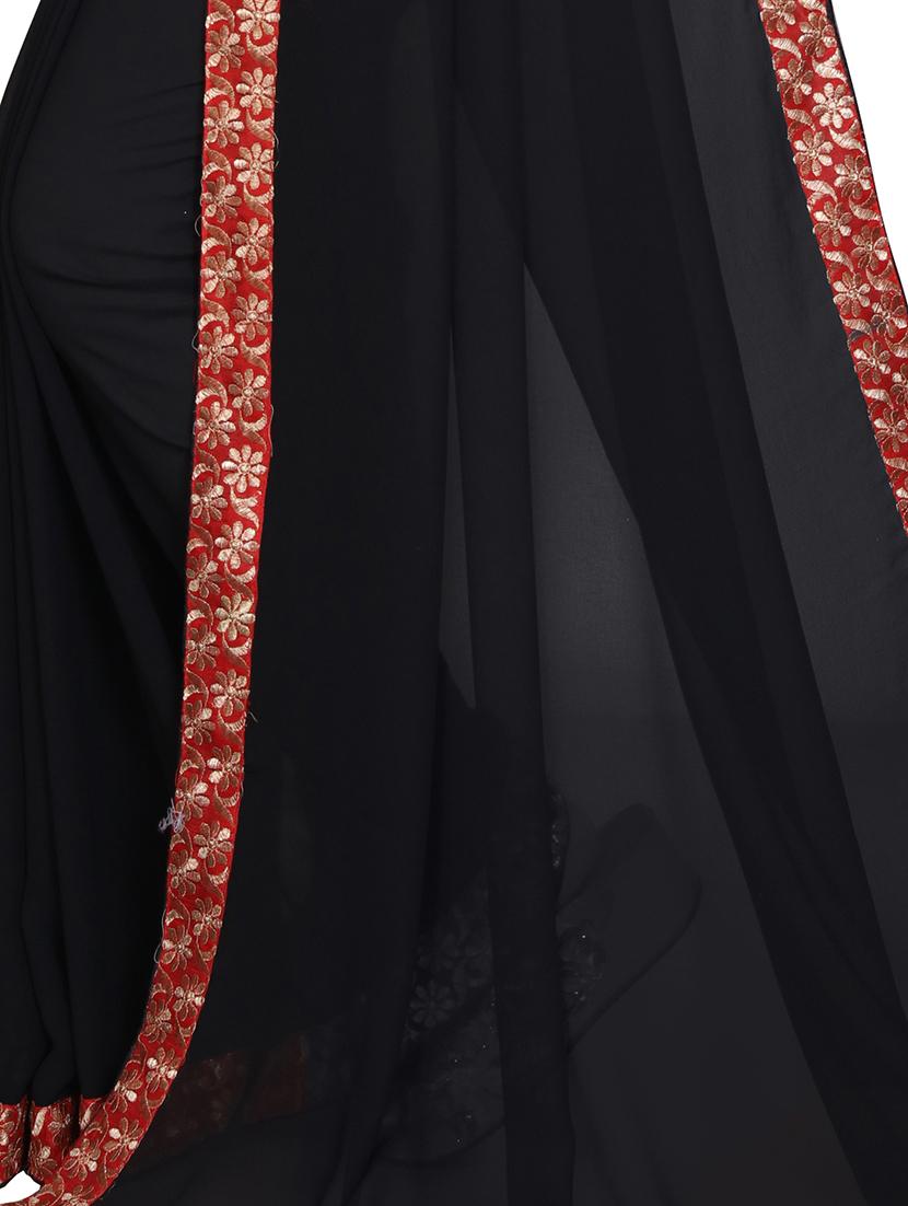 solid bordered saree with blouse - 18039924 - Standard Image - 3
