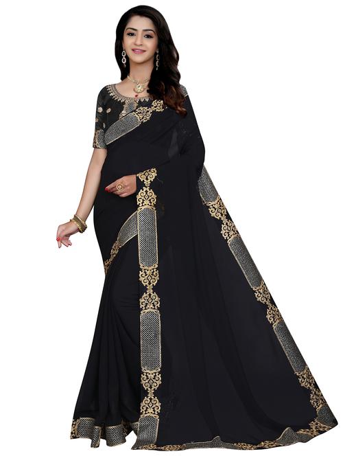 solid bordered saree with blouse - 18039927 - Standard Image - 0