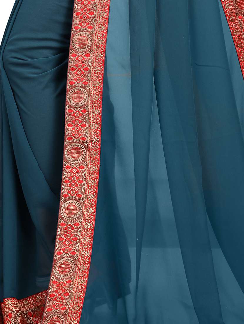 solid bordered saree with blouse - 18039932 - Standard Image - 3