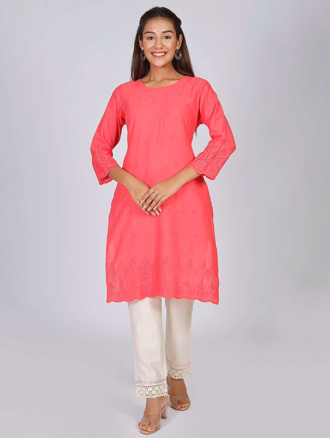 pink cotton kurta pant  set