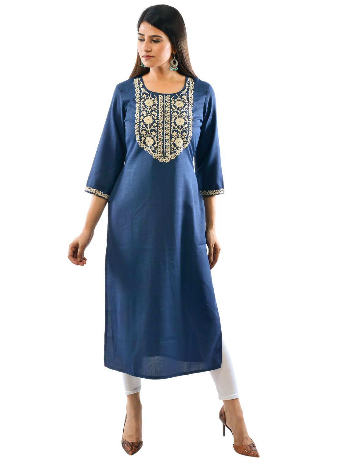 blue linen kurta legging  set