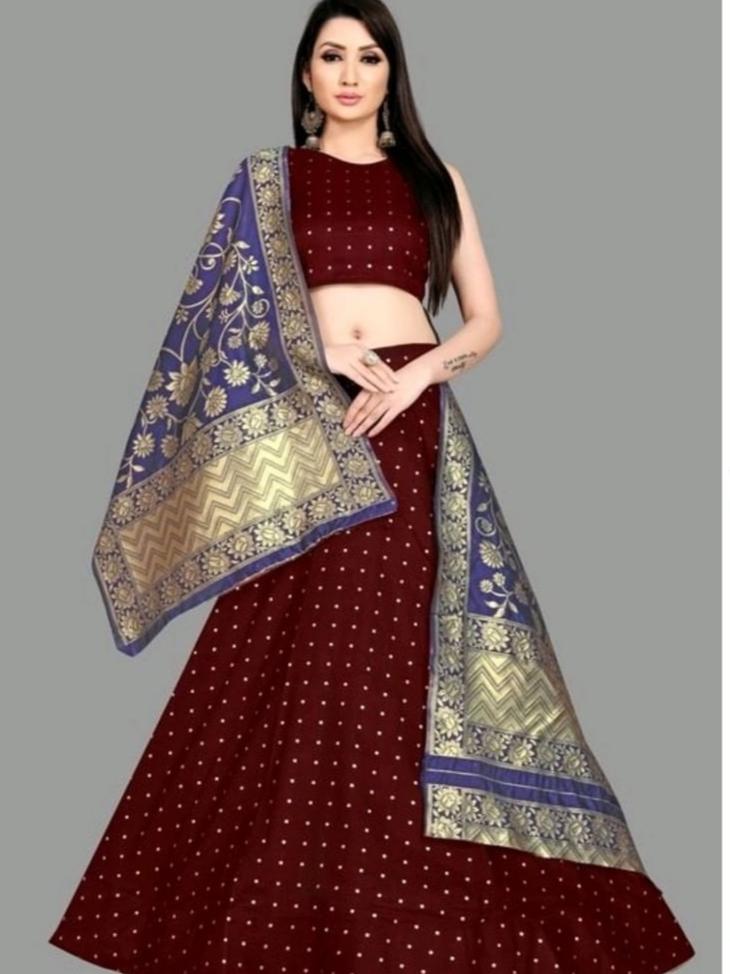 jacquard buti lehenga choli with banarasi - 18041279 - Zoom Image - 0