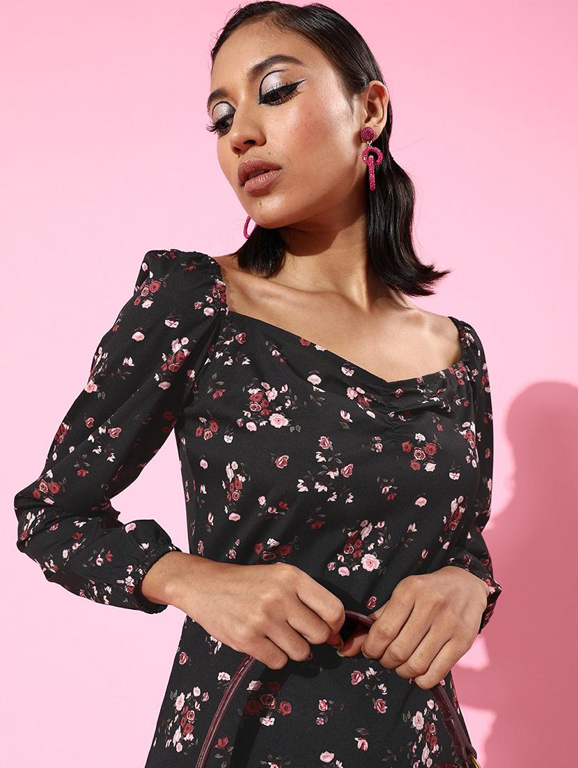 square neck floral a-line dress - 18041384 - Standard Image - 3