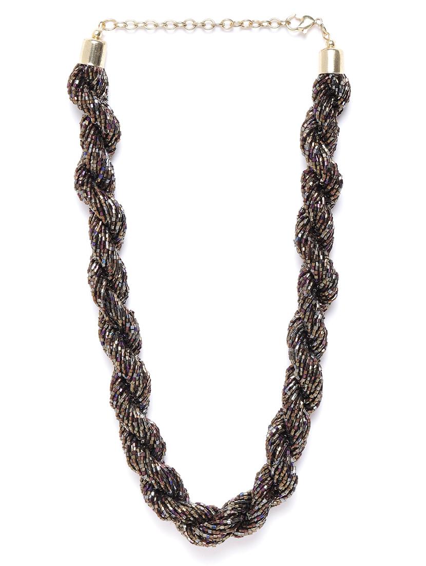 gunmetal-toned & bronze-toned glass beaded statement twisted necklace - 18041703 -  Zoom Image - 0