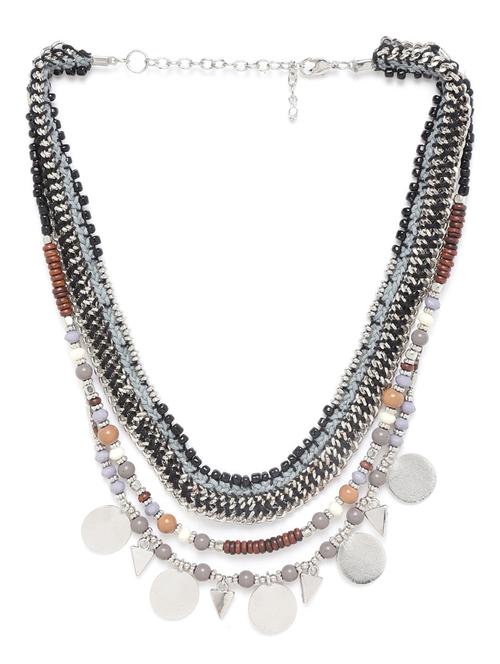 grey & black silver-plated beaded layered tribal necklace - 18041705 - Standard Image - 0