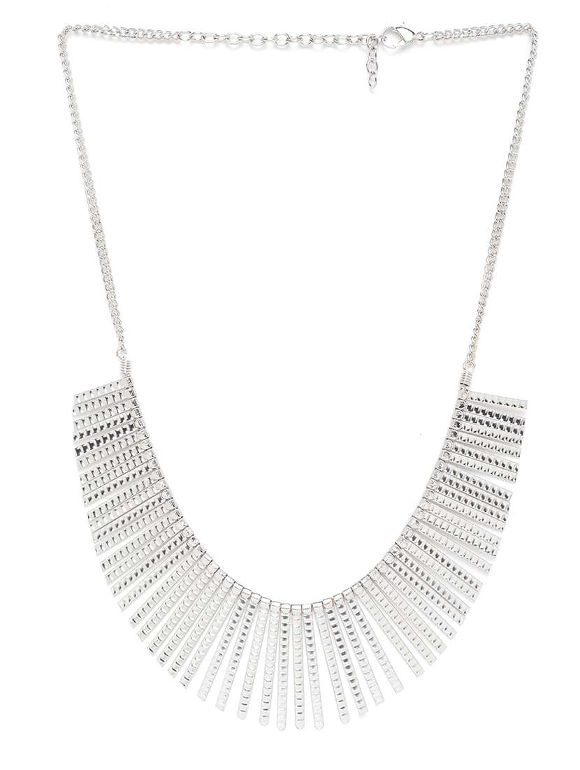 women silver-plated spiked tribal necklace