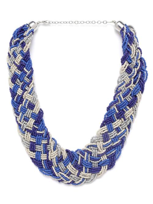 blue & off-white silver-plated beaded braided necklace - 18041713 -  Standard Image - 0