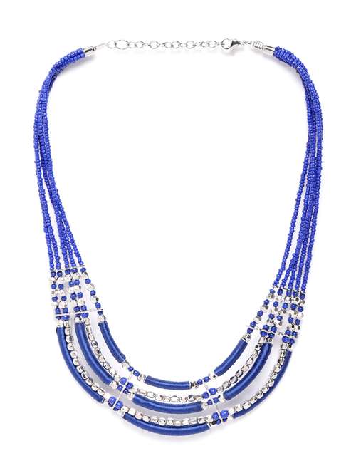 blue silver-plated beaded layered necklace - 18041719 - Standard Image - 0
