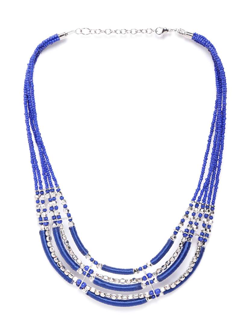 blue silver-plated beaded layered necklace - 18041719 - Zoom Image - 0