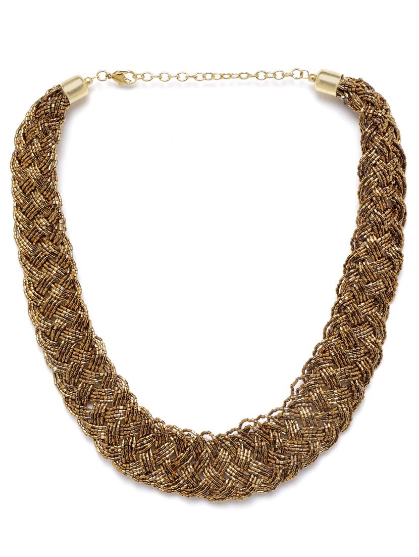 gold-toned beaded braided necklace - 18041738 -  Zoom Image - 0