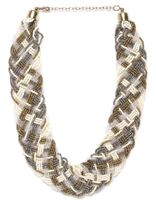 women antique silver-toned & cream-coloured gold-plated beaded braided necklace - 18041796 -  Standard Image - 0
