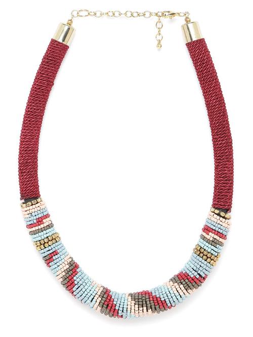 women maroon & blue beaded necklace - 18041818 - Standard Image - 0