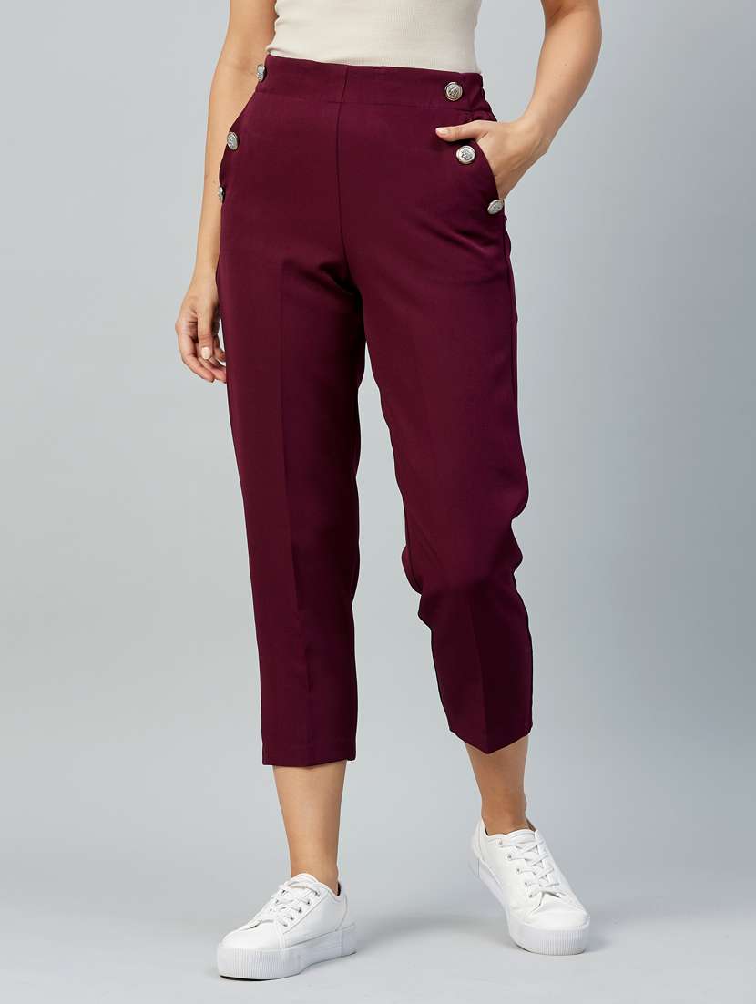 wine color solid trouser 
