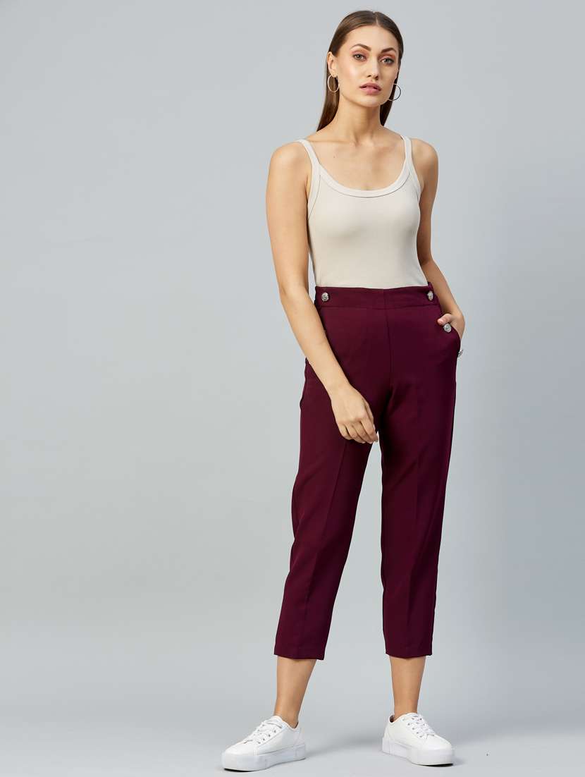 wine color solid trouser  - 18042155 -  Standard Image - 3