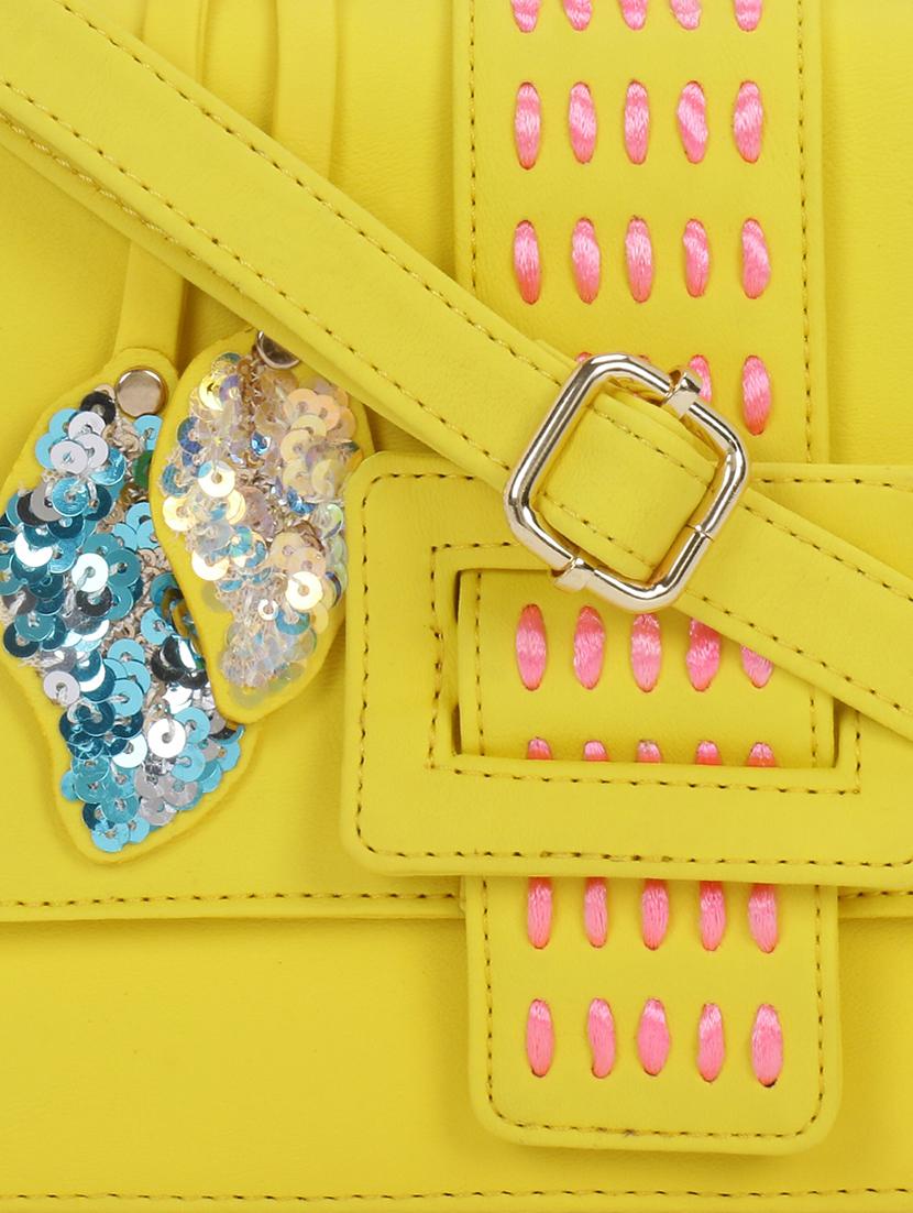 yellow leatherette (pu) sling bag - 18042359 - Standard Image - 3