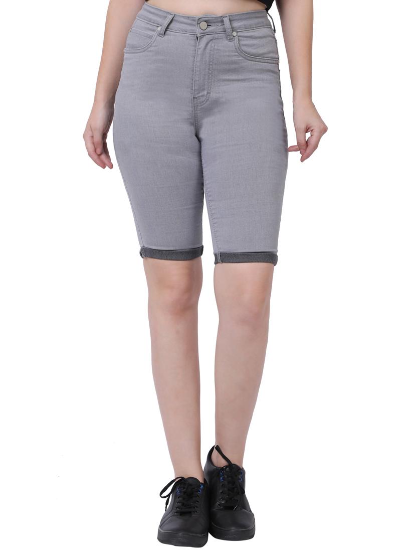 mid rise solid denim capri - 18042432 -  Zoom Image - 0