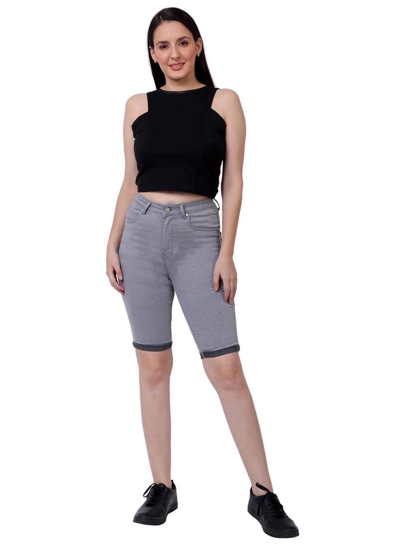 mid rise solid denim capri - 18042432 - Standard Image - 3