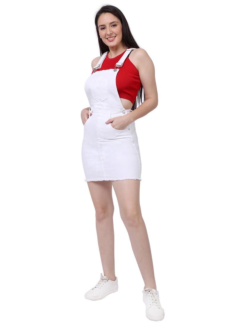 frayed hem solid pinafore dungaree dress - 18042436 - Zoom Image - 0