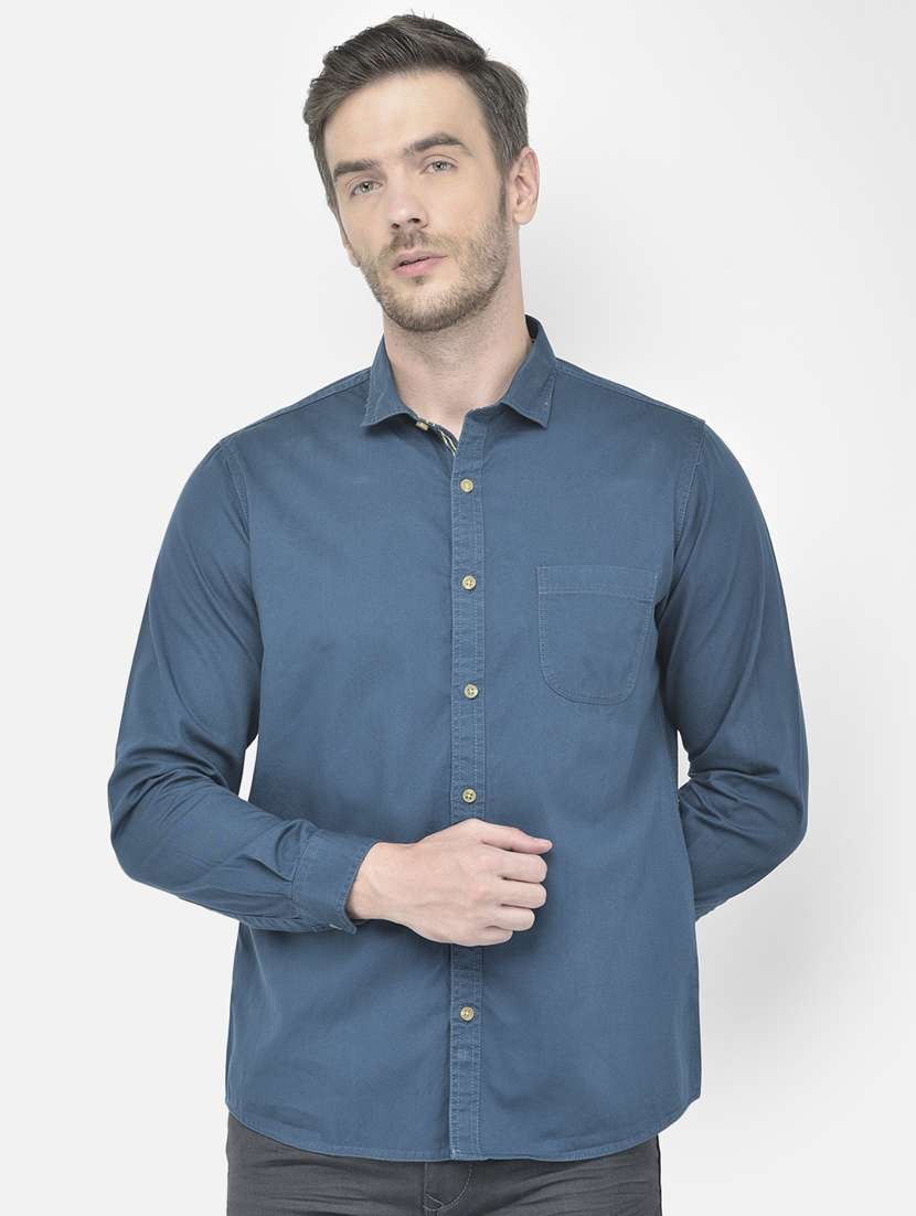 blue solid casual shirt - 18042949 - Zoom Image - 0
