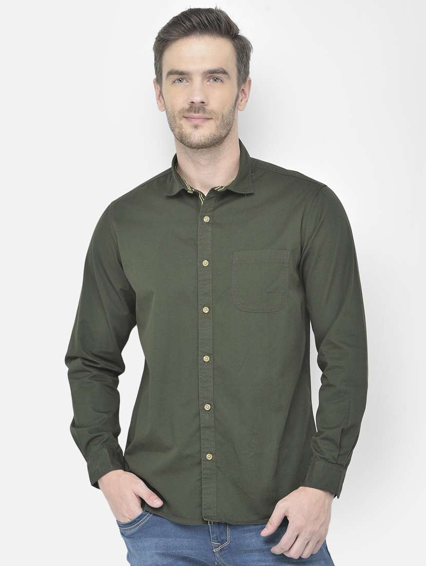 green solid casual shirt - 18042950 - Zoom Image - 0