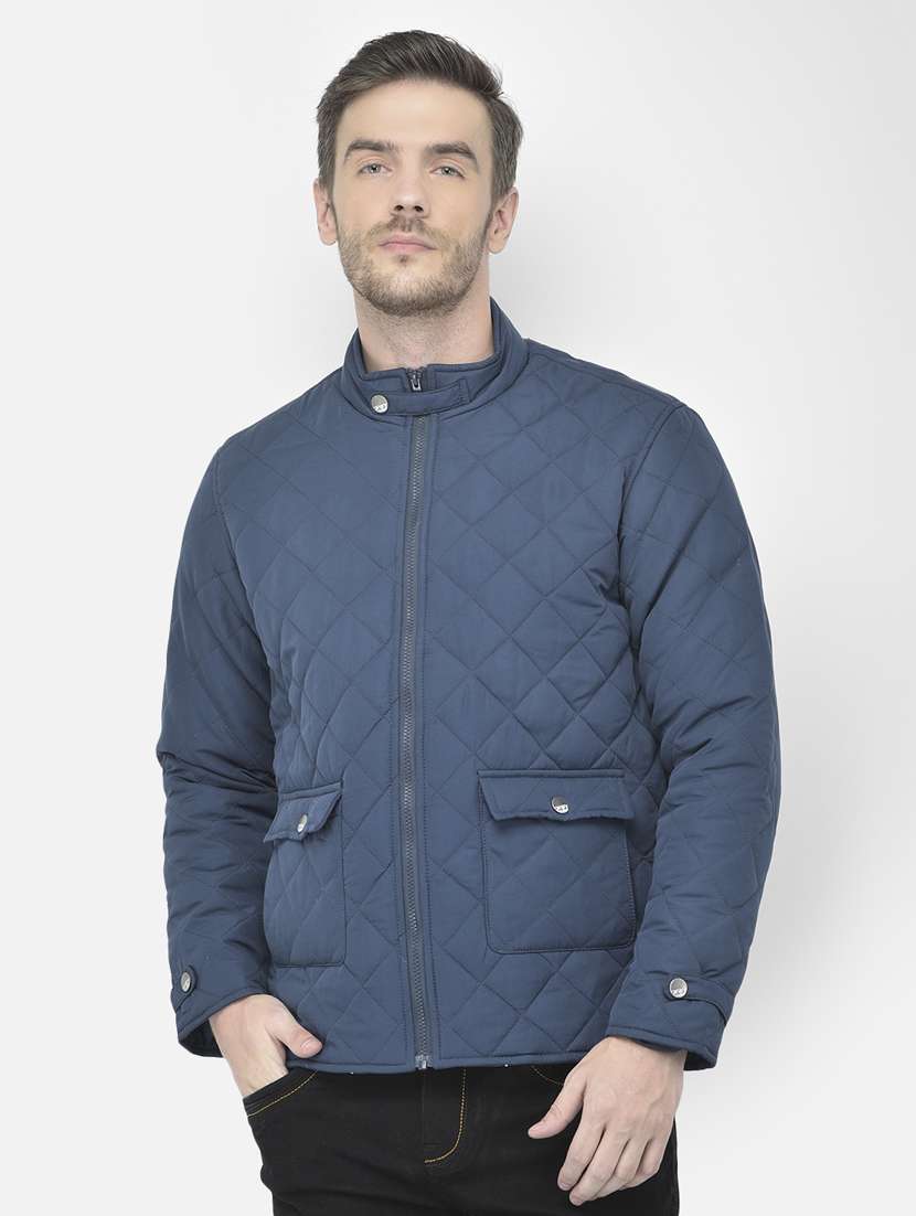 navy blue solid quilted jacket - 18042963 - Zoom Image - 0