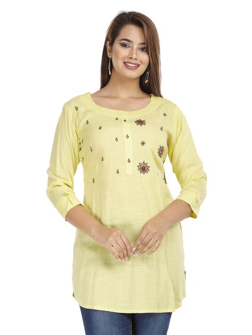 yellow rayon straight kurti - 18043016 - Standard Image - 0