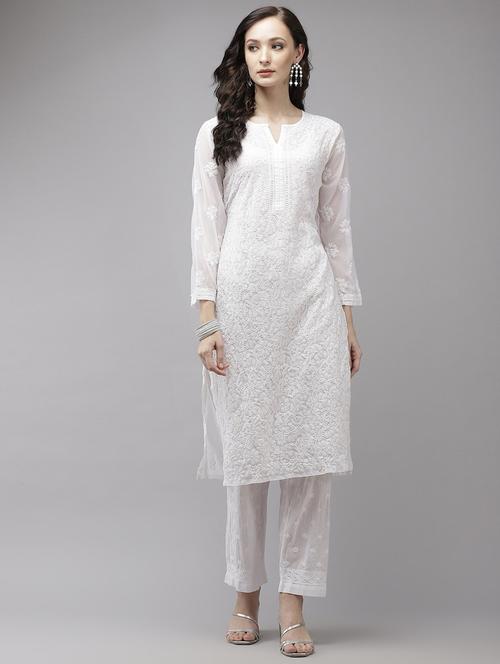 ada hand-embroidered white chikankari kurta palazzo set - 18044165 -  Standard Image - 0
