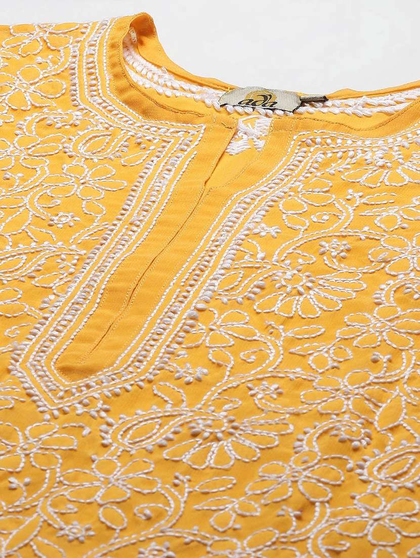 ada hand-embroidered yellow chikankari kurta palazzo set - 18044166 - Standard Image - 5