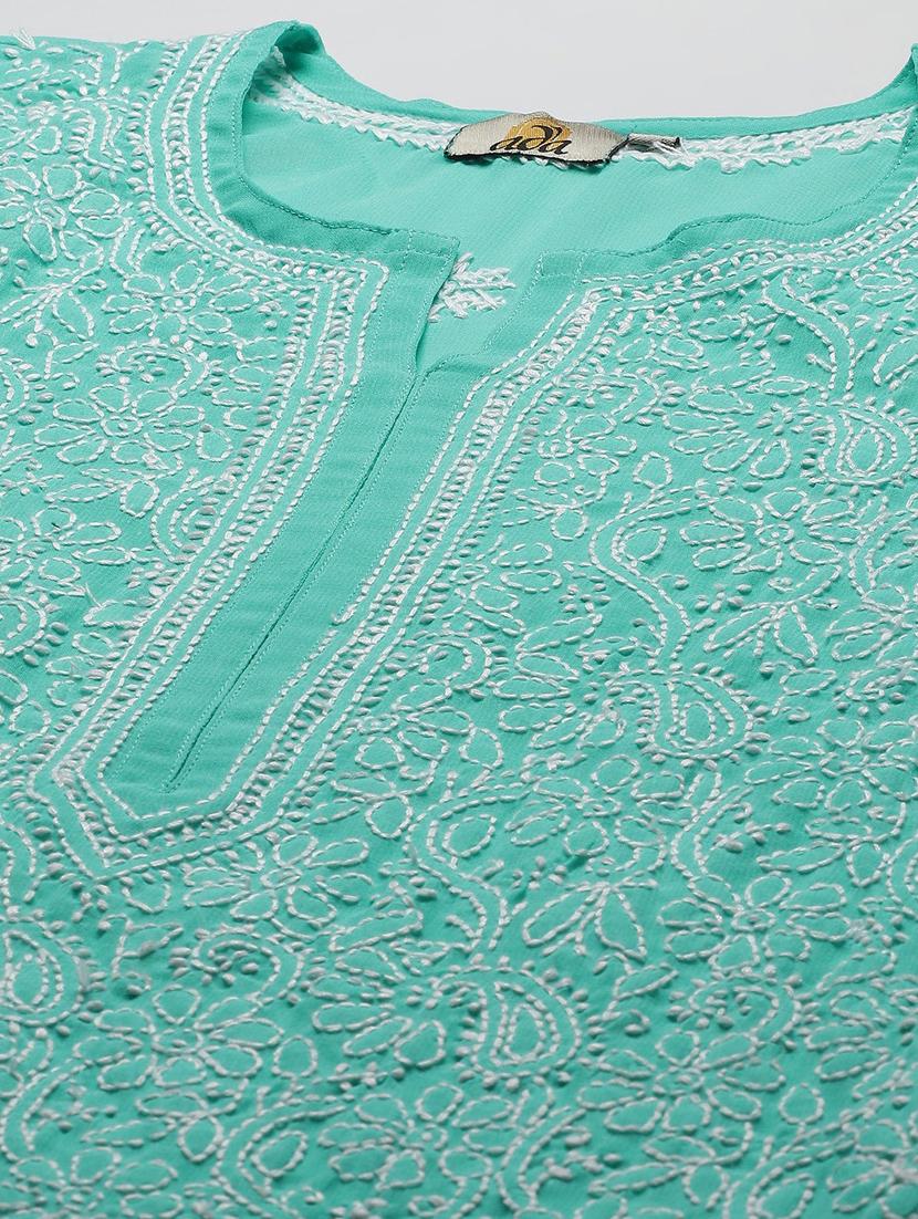 ada hand-embroidered sea green chikankari kurta palazzo set - 18044167 - Standard Image - 5