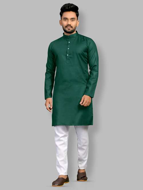 men mandarin neck solid kurta pyjama set 