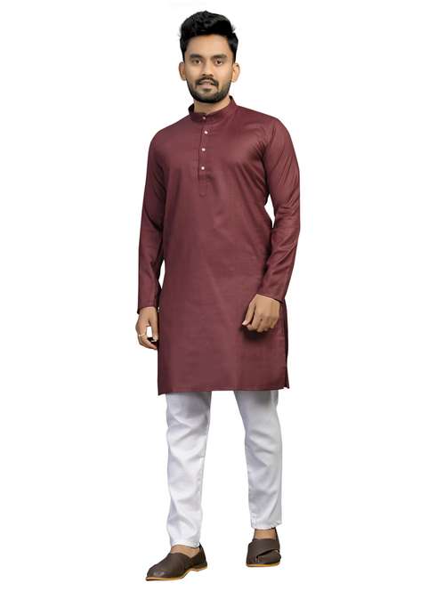 men mandarin neck solid kurta pyjama set 