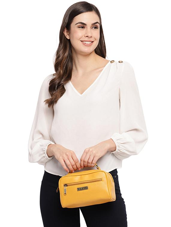 yellow leatherette (pu) regular pouch - 18044586 - Standard Image - 5