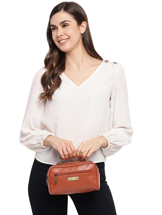 tan leatherette (pu) regular pouch - 18044590 - Standard Image - 5