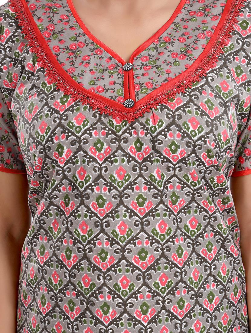 v-neck printed nighty - 18044648 - Standard Image - 3