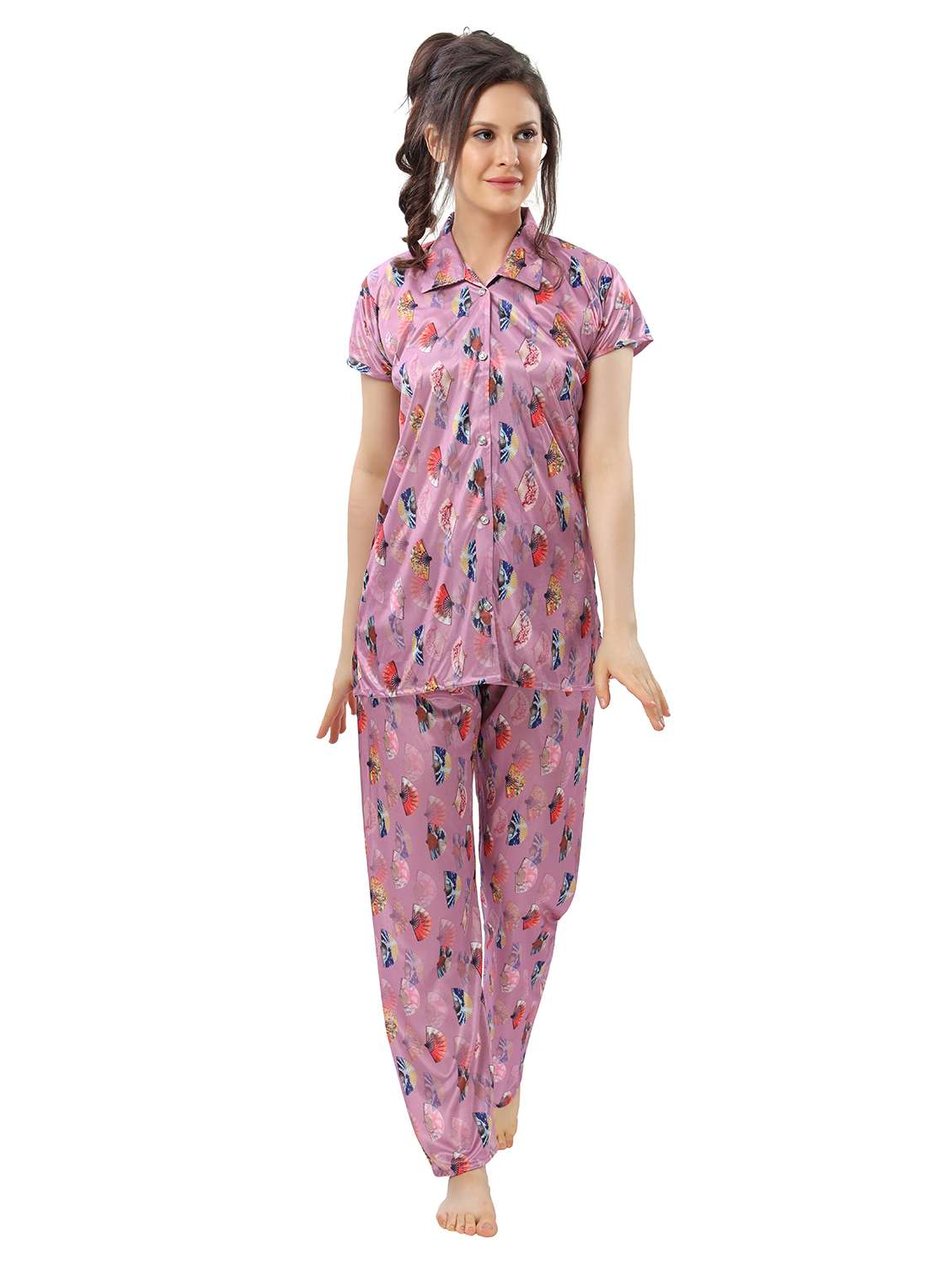 pink satin pyjama set nightwear