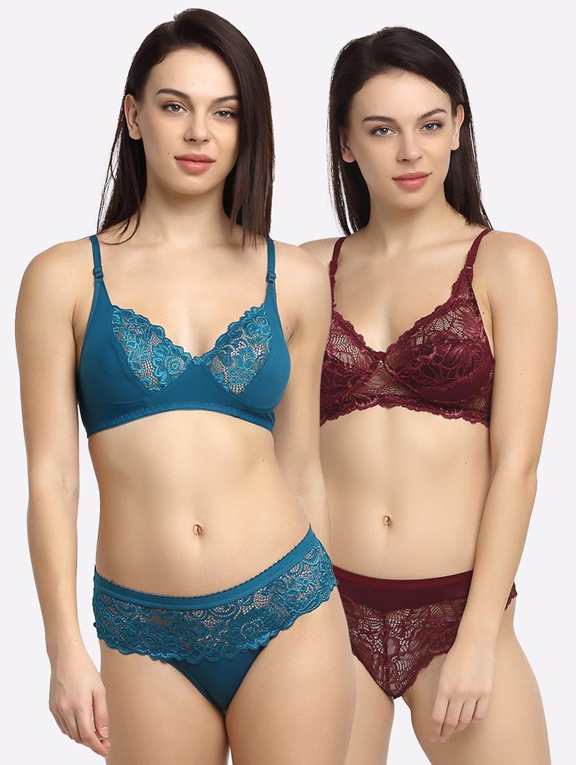 set of 2 laced bra & panty set - 18045156 - Zoom Image - 0