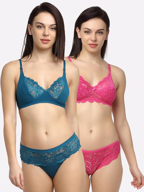 set of 2 laced bra & panty set  - 18045169 -  Standard Image - 0