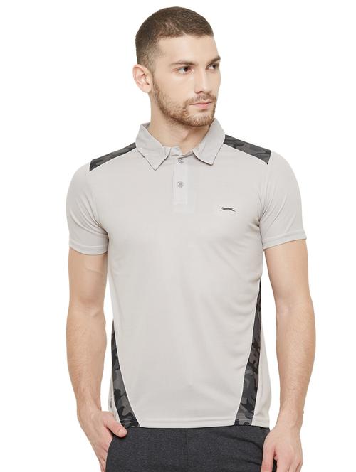grey color block polo t-shirt - 18045365 -  Standard Image - 0