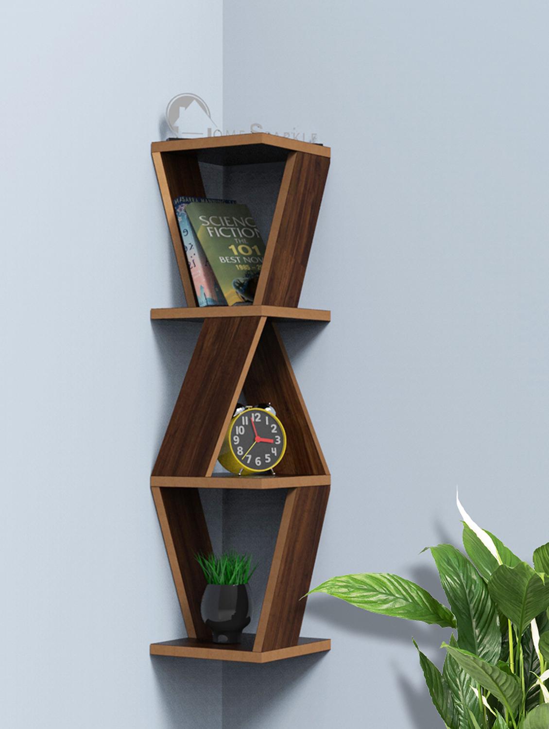 home sparkle triangular corner wall shelf mdf wall shelf rack wall mounted floating shelves (dark brown) - 18045691 -  Zoom Image - 0